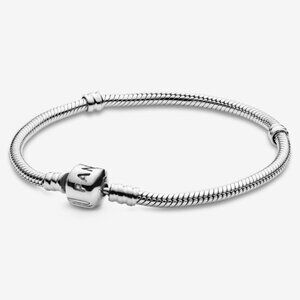 PANDORA 7.5" Barrel Clasp Snake Chain Bracelet Authentic Silver Classic Moments